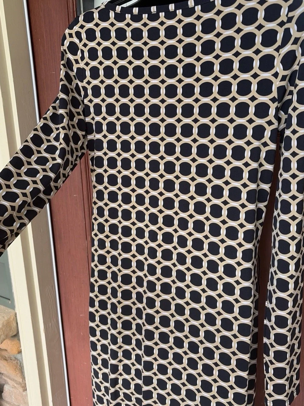 Women’s Long Sleeve Black and White Geometric Maxi Dress